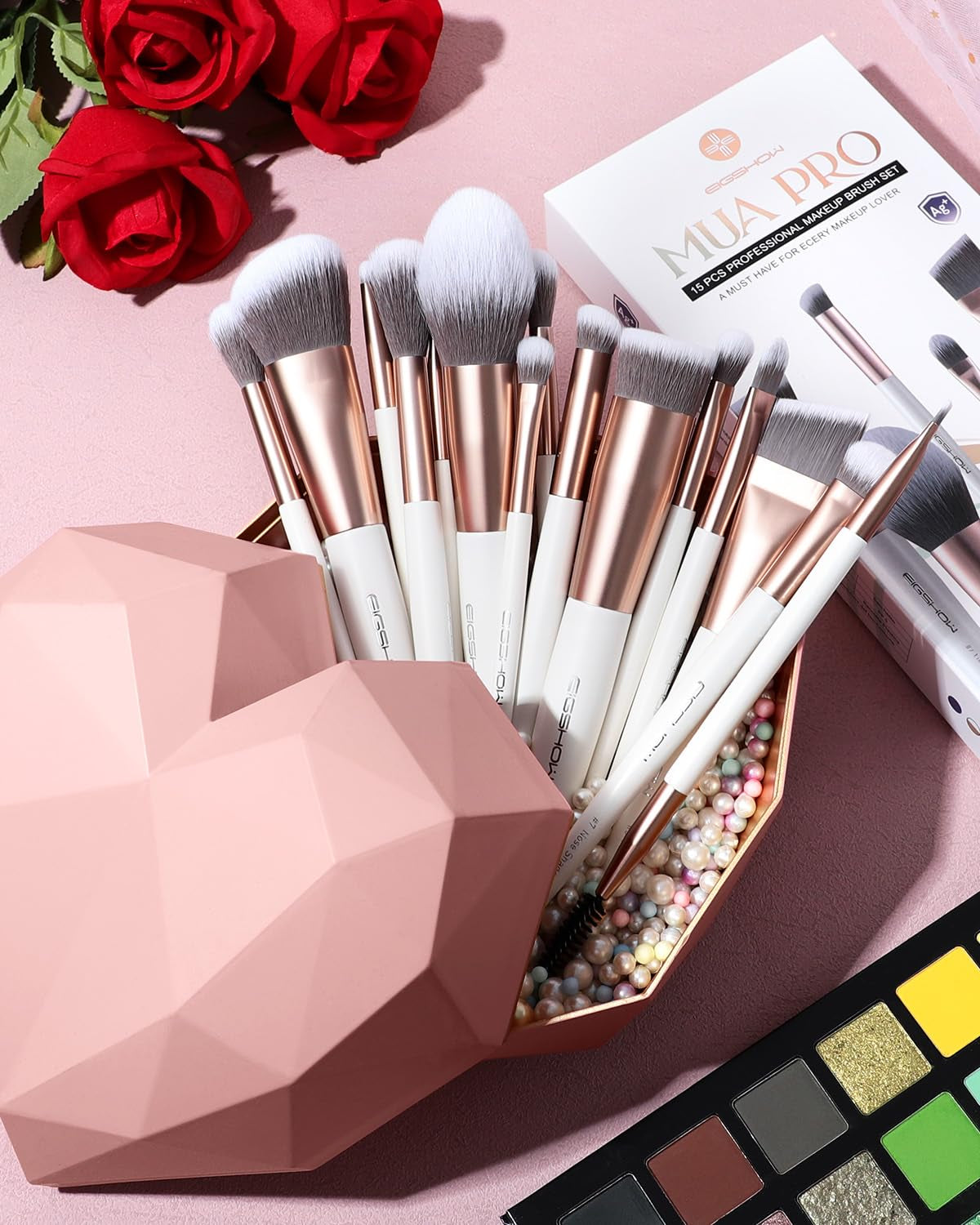 Makeup Brushes Set, 15Pcs Professional Make up Brush with Silver Ion Bristles for Foundation Powder Blush Highlighter Concealer Eyeshadow Eyeliner, Travel Gift Set (Champaign Gold)