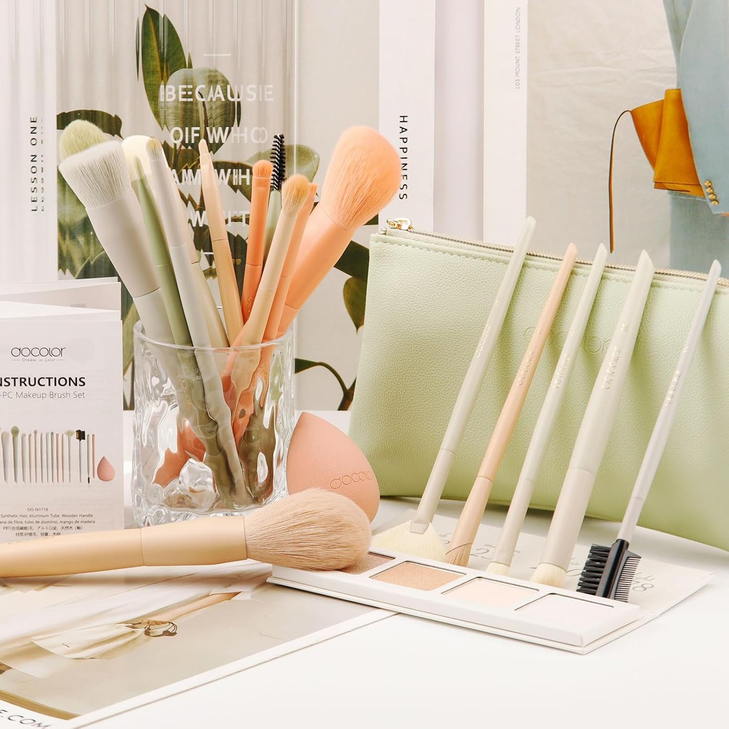 Makeup Brushes 17+2 Pcs with Makeup Bag and Makeup Sponge and Brush Protector Morandi Makeup Brush Set Premium Synthetic Hair Makeup Brush Wooden Handle Gift Box