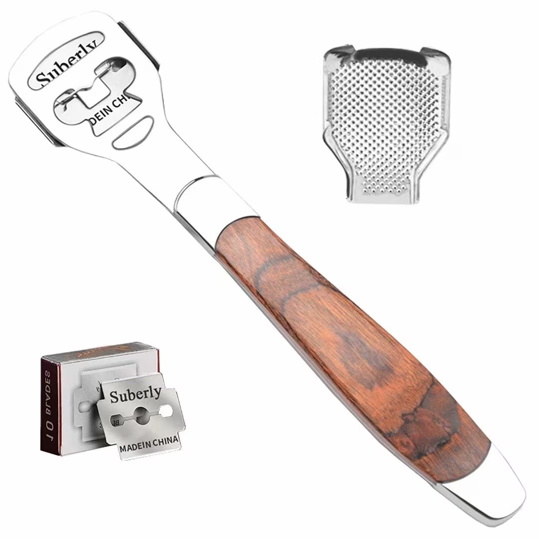 Callus Remover for Feet, 10 Replacement Slices Blades,Stainless Steel Callus Shaver for Hand Feet,Wood Handle Stainless Steel Dead Hard Skin Remover Tools