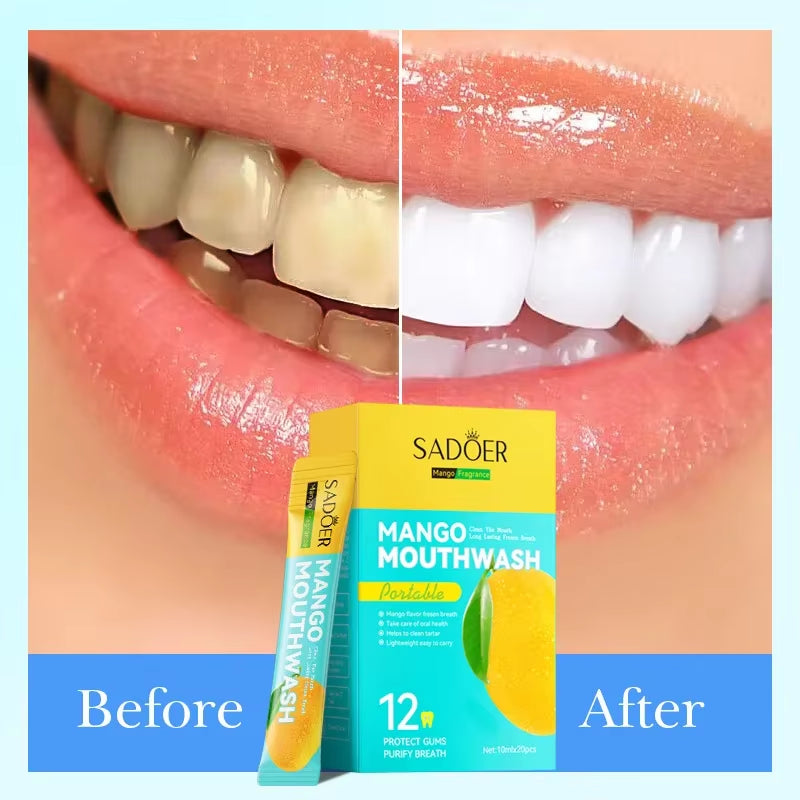 1Box 20Pcs Mango Flavor Mouthwash Teeth Whitening Fresh Oral Portable Cleans Teeth Oral Fresh Mouthwash