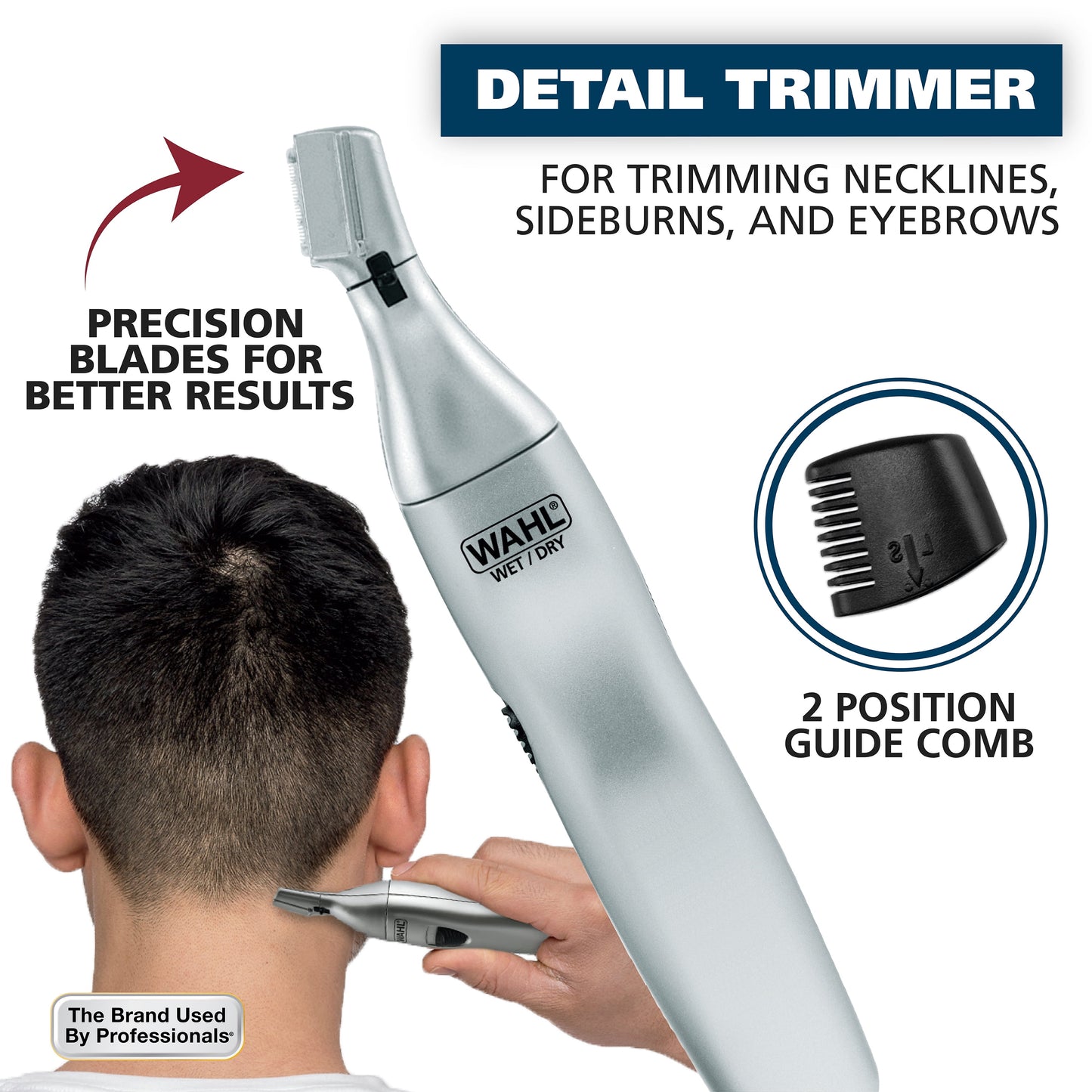Nose, Ear & Eyebrow Hair Trimmer for Men, Cordless Battery Electric Trimmer, Silver, Model 05545-400