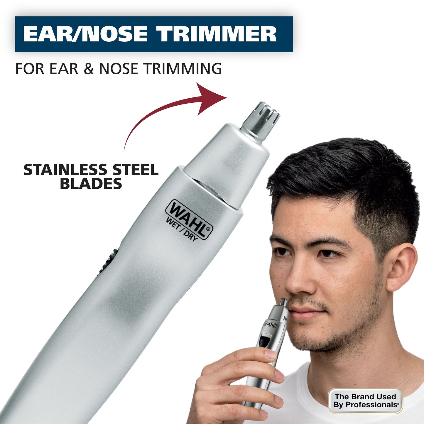 Nose, Ear & Eyebrow Hair Trimmer for Men, Cordless Battery Electric Trimmer, Silver, Model 05545-400