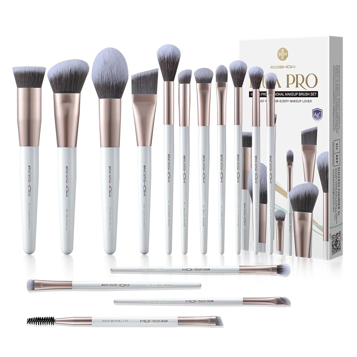 Makeup Brushes Set, 15Pcs Professional Make up Brush with Silver Ion Bristles for Foundation Powder Blush Highlighter Concealer Eyeshadow Eyeliner, Travel Gift Set (Champaign Gold)