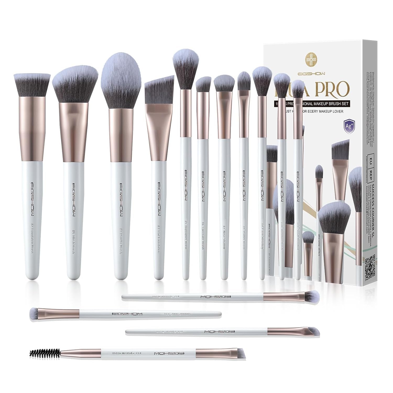 Makeup Brushes Set, 15Pcs Professional Make up Brush with Silver Ion Bristles for Foundation Powder Blush Highlighter Concealer Eyeshadow Eyeliner, Travel Gift Set (Champaign Gold)