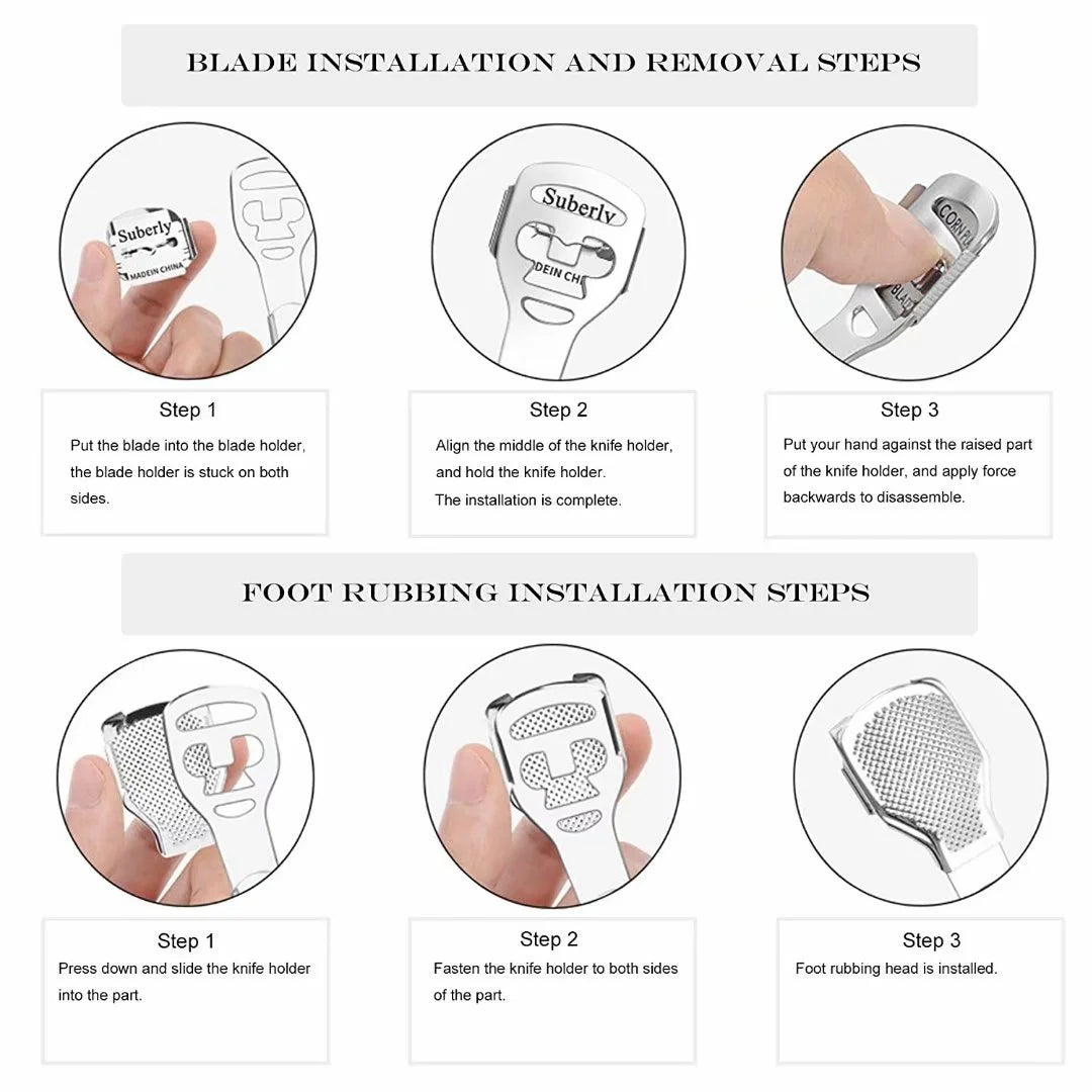 Callus Remover for Feet, 10 Replacement Slices Blades,Stainless Steel Callus Shaver for Hand Feet,Wood Handle Stainless Steel Dead Hard Skin Remover Tools